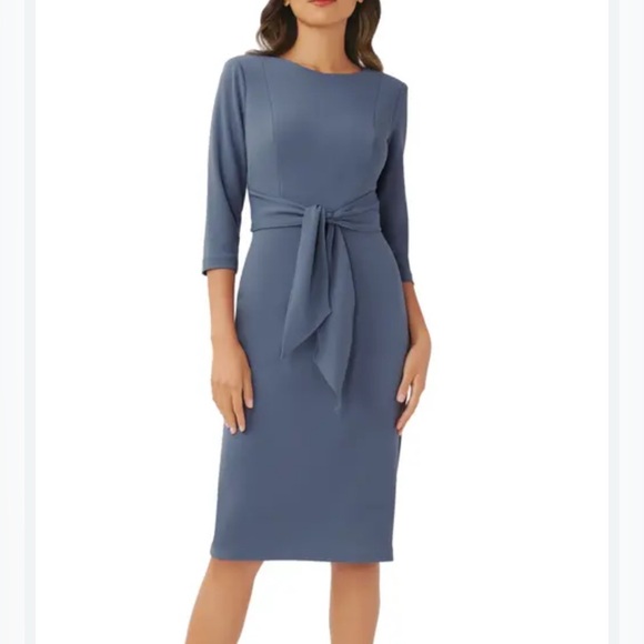 Adrianna Papell Dresses & Skirts - Adrianna Papell Slate Blue Midi Dress with Waist Tie